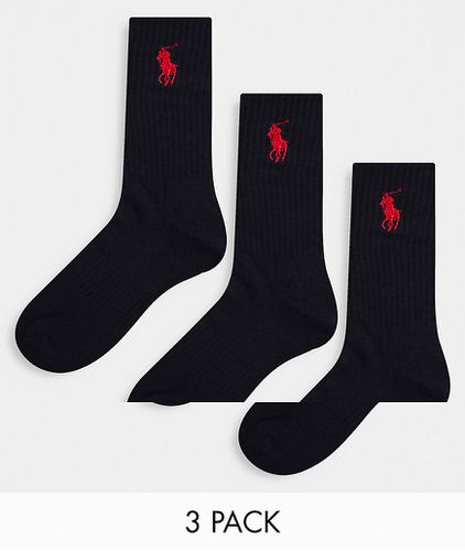 Confezione da 3 paia di calzini sportivi neri con logo del pony - Polo Ralph Lauren - Modalova