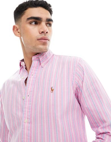 Camicia Oxford leggera verde a righe e blu con logo a icona - Polo Ralph Lauren - Modalova