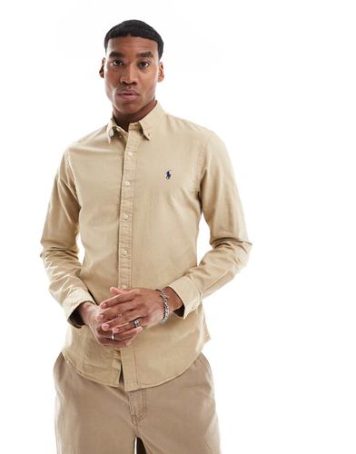 Camicia Oxford slim fit beige sovratinta con logo a icona - Polo Ralph Lauren - Modalova