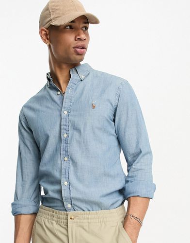 Camicia slim in denim chambray lavaggio chiaro con logo iconico - Polo Ralph Lauren - Modalova