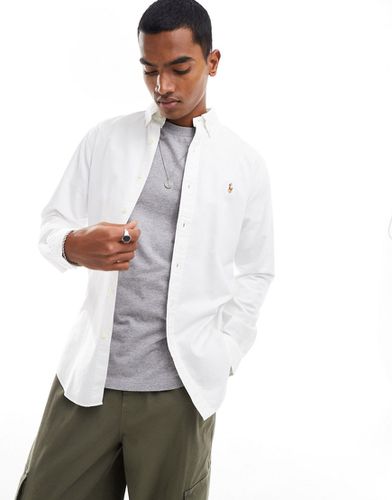 Camicia slim in piqué con bottoni e logo bianca - Polo Ralph Lauren - Modalova