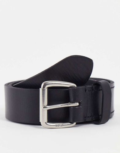 Cintura in pelle nera con logo laminato argento - Polo Ralph Lauren - Modalova