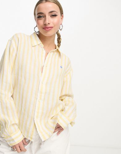 Icon - Camicia squadrata in lino bianca/gialla a righe con logo - Polo Ralph Lauren - Modalova