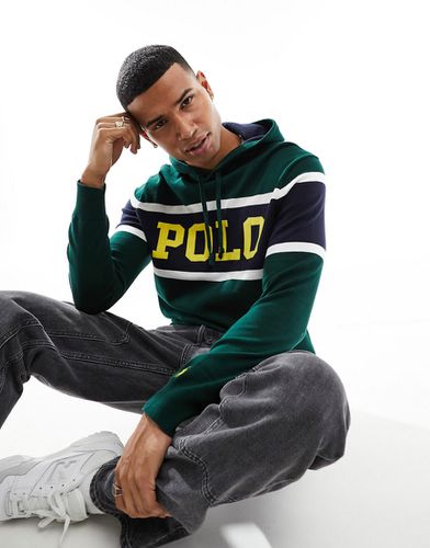 Maglione pesante in cotone scuro con cappuccio e riga sul petto con logo - Polo Ralph Lauren - Modalova