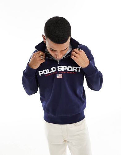 Sport Capsule - Felpa blu mélange con logo rétro e zip corta - Polo Ralph Lauren - Modalova