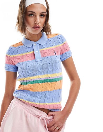 Polo in maglia a trecce con righe multicolori e logo - Polo Ralph Lauren - Modalova