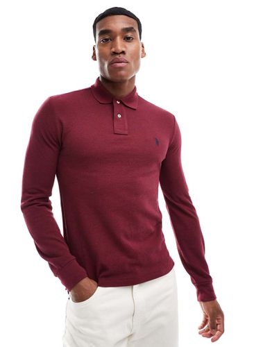 Polo slim in piqué bordeaux mélange con logo iconico a maniche lunghe - Polo Ralph Lauren - Modalova