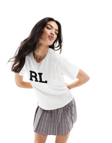 T-shirt bianca con logo ricamato con paillettes - Polo Ralph Lauren - Modalova