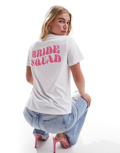 Bride Squad - T-shirt bianca con scritta glitterata rosa sulla schiena - Pieces - Modalova