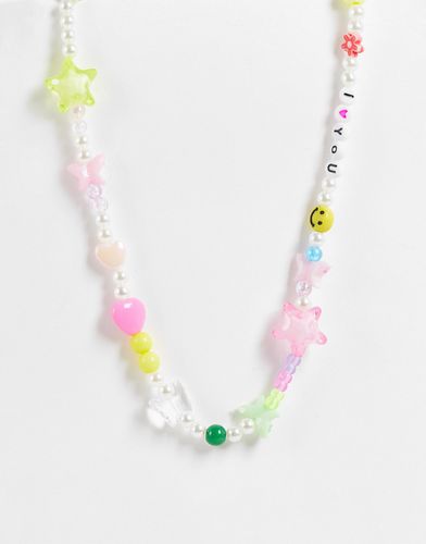 Collana con perline multicolore e scritta "I heart you" - Pieces - Modalova