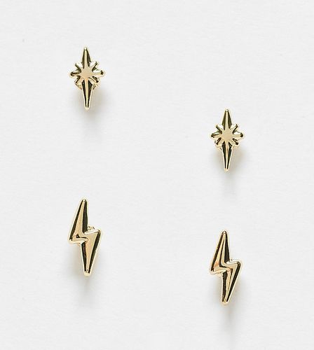 Confezione da 2 paia di orecchini a bottone dorati a forma di fulmine e stella - Pieces - Modalova