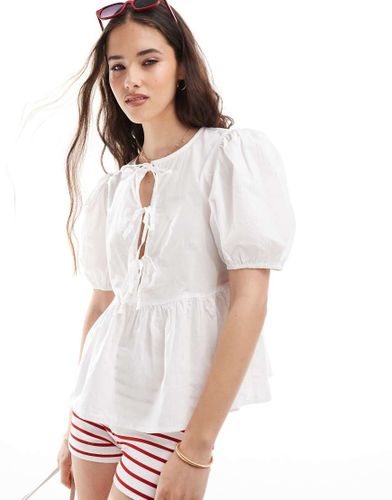 Top en popeline à manches bouffantes et liens devant - Pieces - Modalova