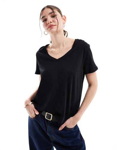 T-shirt nera basic in cotone con scollo a V - Pimkie - Modalova