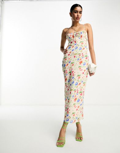 Vestito sottoveste al polpaccio color avorio a fiori con laccetti - Pretty Lavish - Modalova