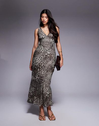 Nellie - Robe nuisette longue à pois avec col V plongeant et liens noués - Léopard - Princess Polly - Modalova