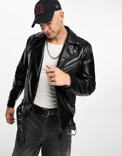 Giacca biker in pelle sintetica nera - Pull & Bear - Modalova