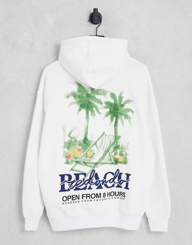 Felpa bianca con cappuccio e stampa Beach - Pull & Bear - Modalova