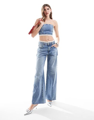 Jeans ampi medio con orlo in pizzo in coordinato - Pull & Bear - Modalova