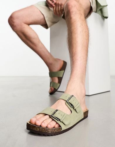 Sandali con doppio cinturino color kaki chiaro - Pull & Bear - Modalova
