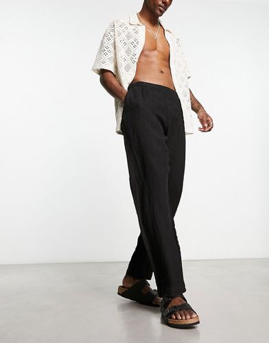Pantaloni a fondo ampio in lino neri - Pull & Bear - Modalova