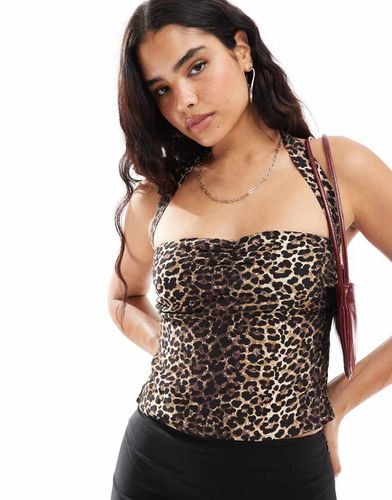 Top allacciato al collo con stampa leopardata e bustino arricciato - Pull & Bear - Modalova