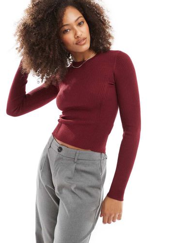 Top bordeaux a coste in maglia con cuciture - Pull & Bear - Modalova