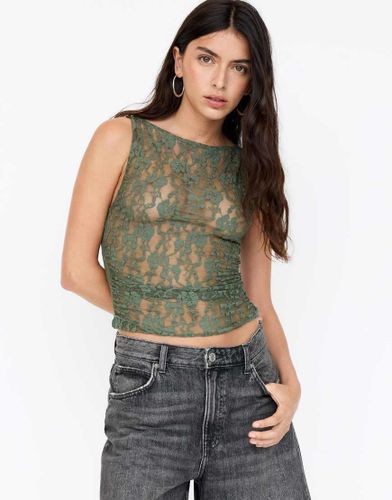 Top en dentelle froncé sur les côtés - Kaki - Pull & bear - Modalova