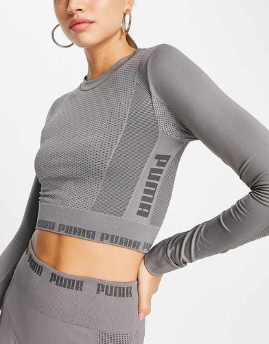 Evoknit - Crop top a maniche lunghe antracite senza cuciture - Puma - Modalova