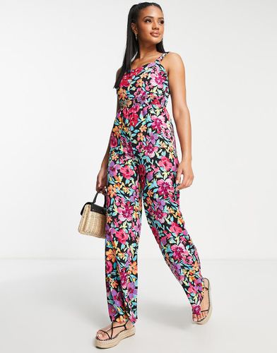 Tuta jumpsuit a fondo ampio a fiori con spalline arricciate - QED London - Modalova