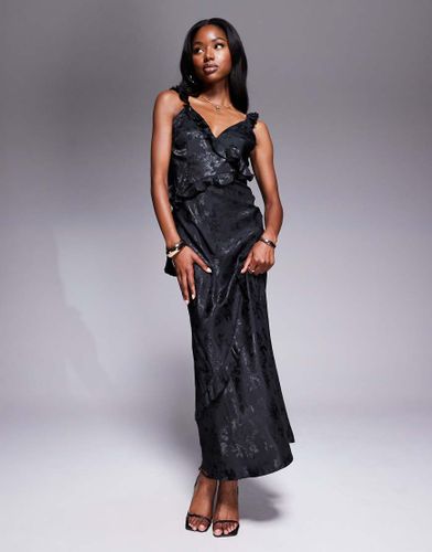 London - Robe longue en jacquard satiné à bords volantés et détail drapé - Rare - Modalova