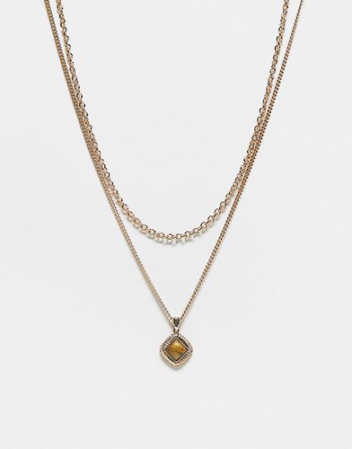 Collana dorata a due fili unisex con pietra sintetica - Reclaimed Vintage - Modalova