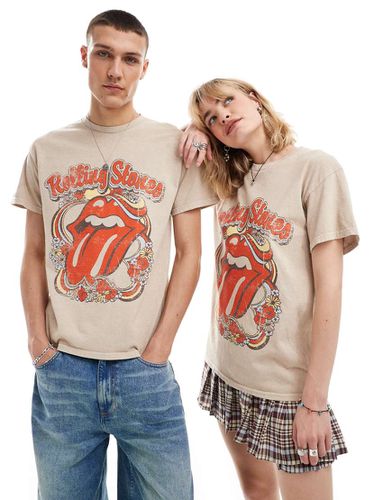 T-shirt unisex color pietra slavato con stampa "Rolling Stones" su licenza - Reclaimed Vintage - Modalova