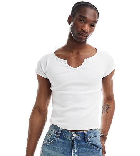 T-shirt a maniche corte bianca a coste con intaglio sul collo - Reclaimed Vintage - Modalova
