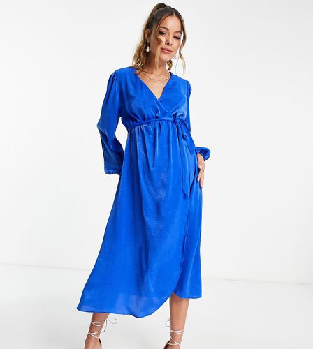 Vestito midi a portafoglio in raso cobalto - River Island Maternity - Modalova