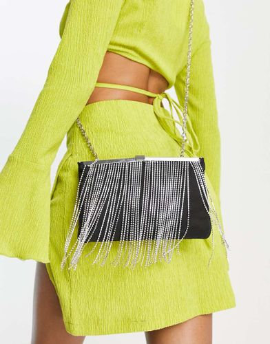 Borsa a tracolla nera con frange in strass - River Island - Modalova