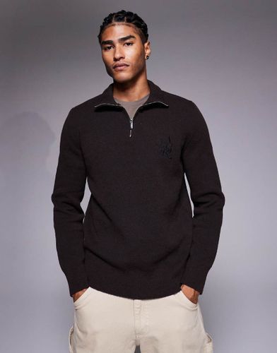 Pull en maille bouclée à col zippé - Marron foncé - River Island - Modalova