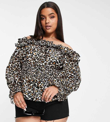 Blusa animalier con arricciatura in vita e scollo Bardot - River Island Plus - Modalova