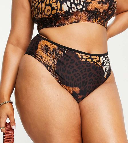 Slip bikini marrone con stampa animalier mista - River Island Plus - Modalova