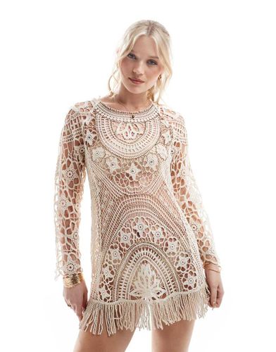 Robe courte en maille crochetée - Crème - River Island - Modalova