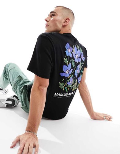 T-shirt nera con scritta "Marche Aux Fleurs" - River Island - Modalova