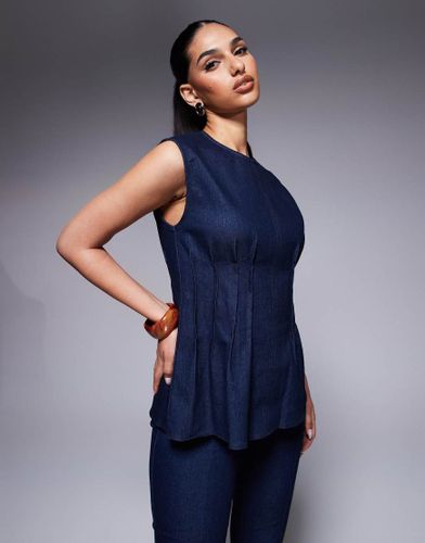 Top à plis nervurés en jean - Bleu foncé délavé - River Island - Modalova