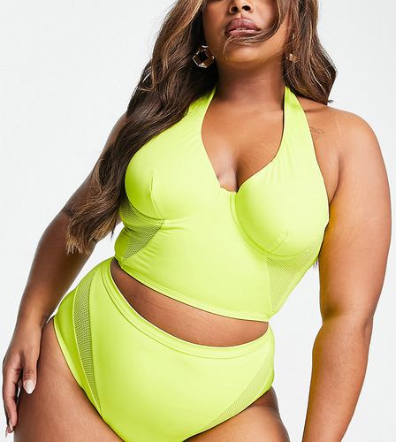Plus - Slip bikini a vita alta con inserti in rete color chartreuse - We Are We Wear - Modalova