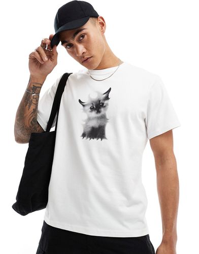 Toby - T-shirt squadrata bianca con grafica di gattino - Weekday - Modalova