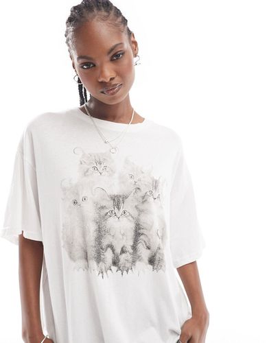 Emy - T-shirt oversize con stampa fotografica con gatto, colore sporco - Weekday - Modalova