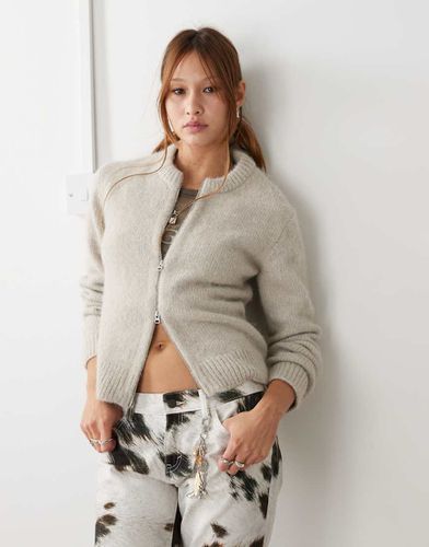 Odora - Cardigan in misto lana beige con zip - Weekday - Modalova