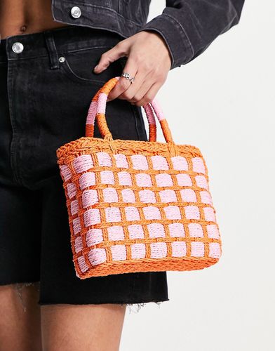 Mini borsa shopper in paglia naturale a quadri e arancione - Whistles - Modalova
