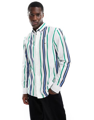 Camicia a righe verticali verdi con colletto stile polo - Tommy Hilfiger - Modalova