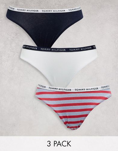 Essentials - Confezione da 3 slip stile bikini blu navy, bianco e a righe - Tommy Hilfiger - Modalova
