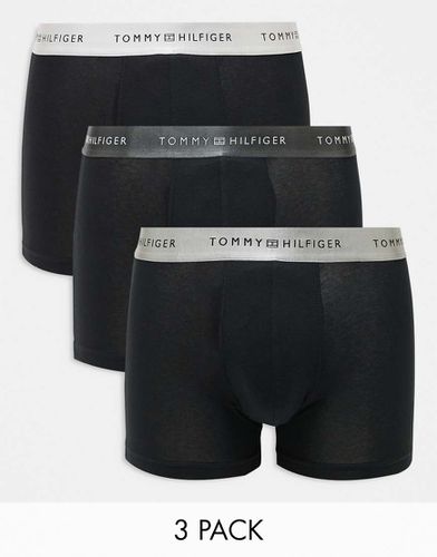 Signature Essential - Confezione da 3 paia di boxer aderenti neri con fascia in vita metallizzata - Tommy Hilfiger - Modalova