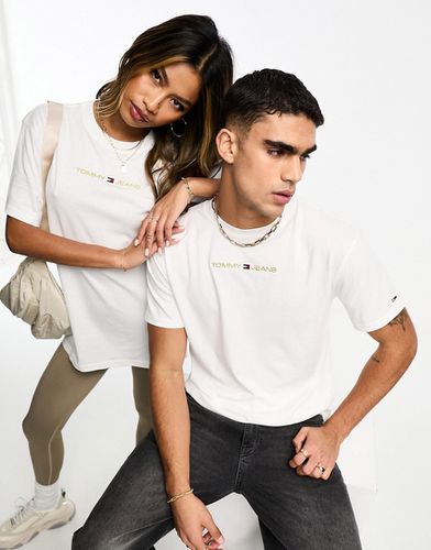 T-shirt unisex vestibilità classica bianca con logo dorato - Tommy Jeans - Modalova